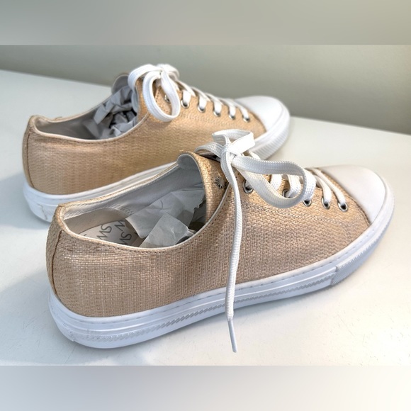 STUART WEITZMAN Ollie Sneakers Woven Raffia Lace Up Shoes Low Top Straw Natural - Picture 5 of 14